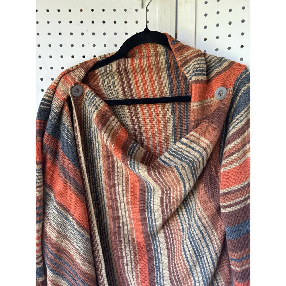 Style Dome M/L? Striped Shawl Sweater Fringe Tassels‎ Lagenlook Orange Cardigan - Picture 4 of 8